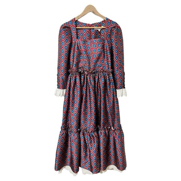 Hunter Bell Gillian Odessa Midi Dress Size 8 Rouge Red Square Neck Retro  70s NEW
